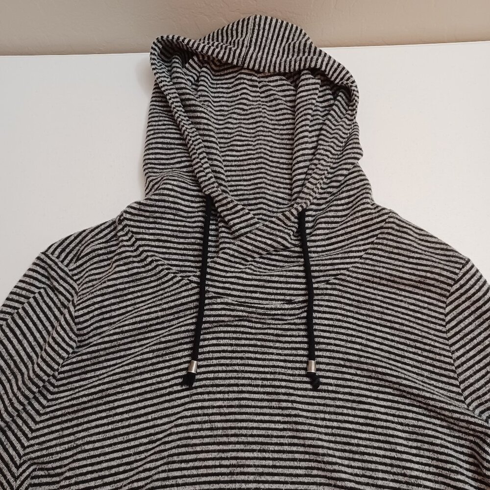 Women's Premise Black‎ N White Striped Drawstring Hoodie with Side Slits Size XL - Picture 3 of 8